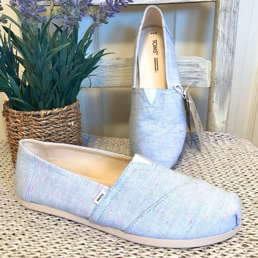 NWT Toms Alpargata Flats in Light Blue Speckled Linen